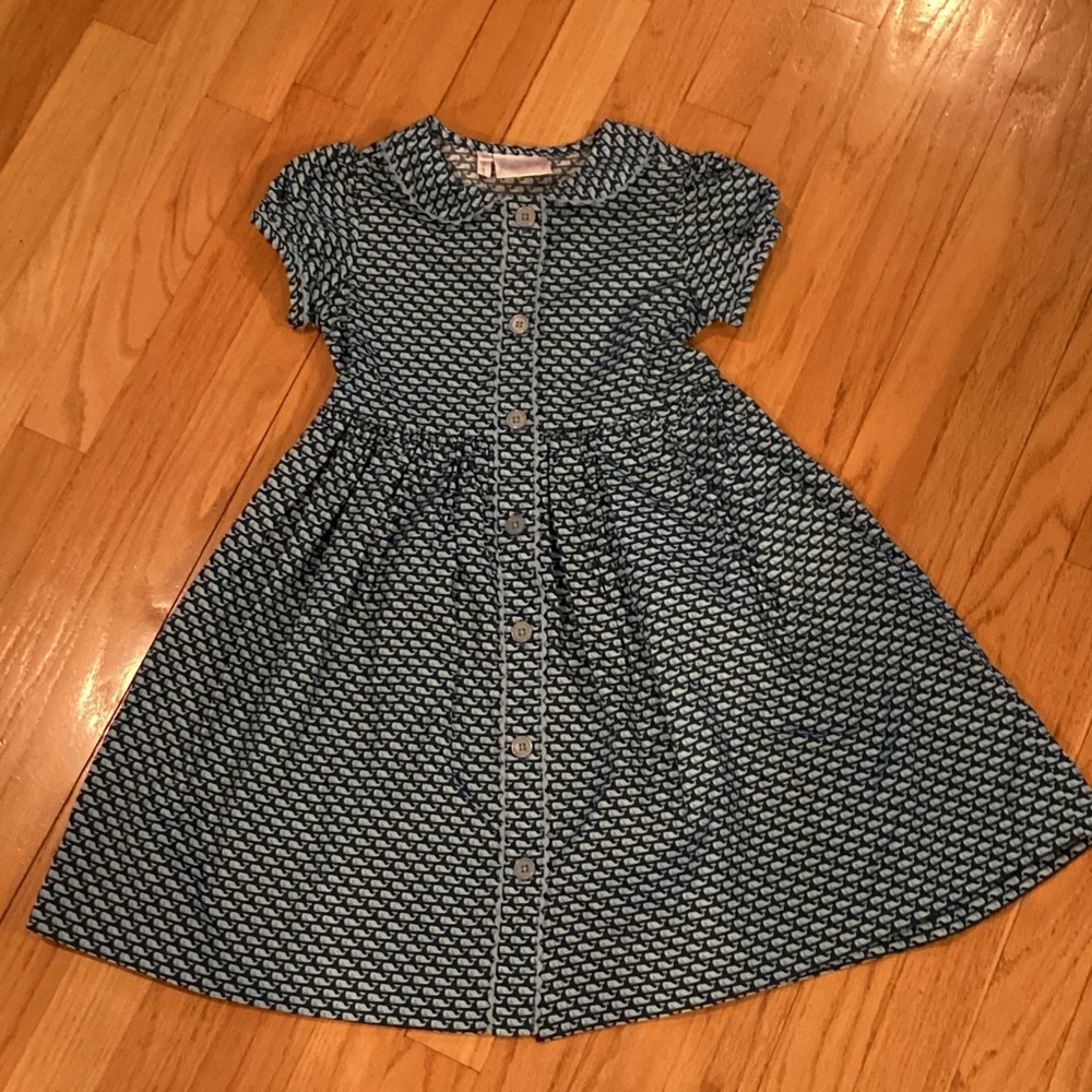 Rachel Riley Navy and Light Blue Whale Print Dress